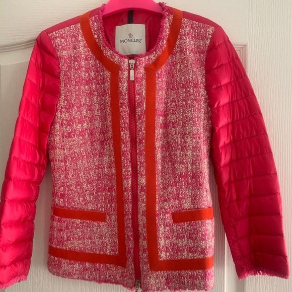 Authentic Moncler Pink Tweed Puffer Jacket XS - Picture 2 of 7